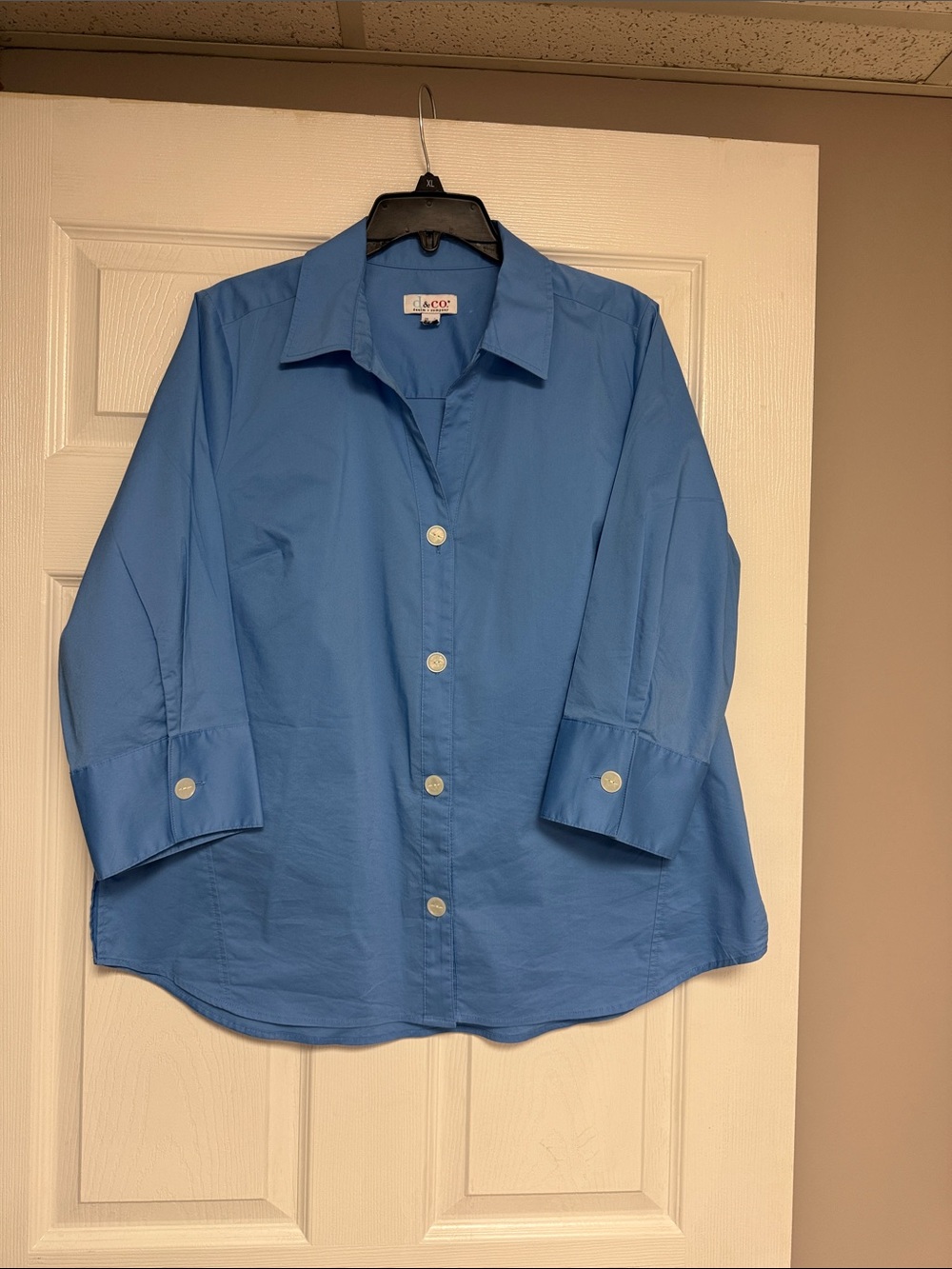 Denim&Co Blue Button-Up Collared Blouse
